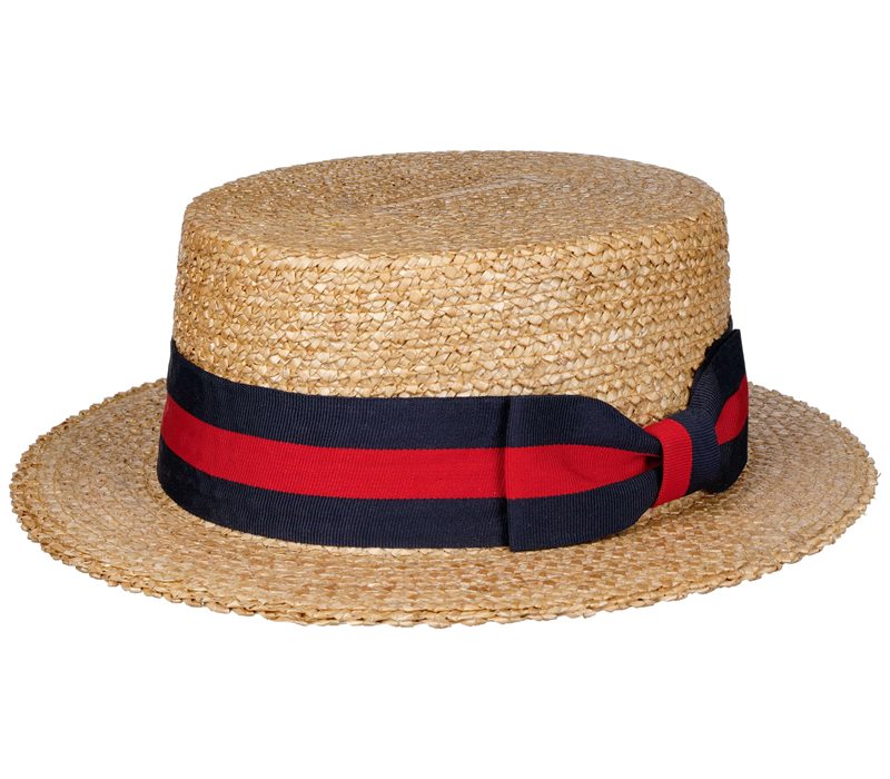 Boater straw hat with contrast band
