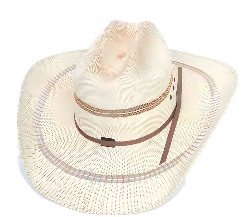 Wide brim cattleman straw cowboy hat with leather band