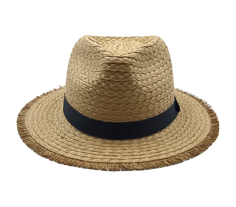 Wide brim natural straw lifeguard hat with navy band
